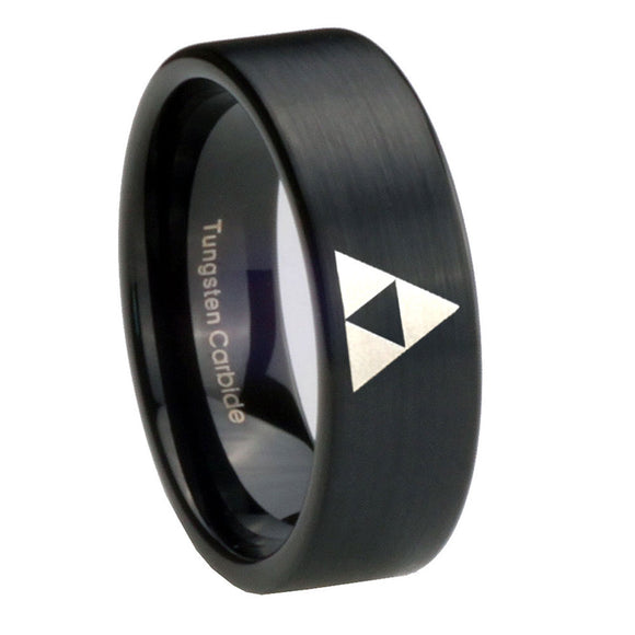 8mm Zelda Triforce Pipe Cut Brush Black Tungsten Wedding Engagement Ring