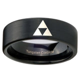 8mm Zelda Triforce Pipe Cut Brush Black Tungsten Wedding Engagement Ring