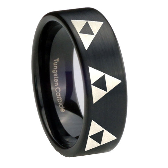 8mm Multiple Zelda Triforce Pipe Cut Brush Black Tungsten Wedding Engraving Ring