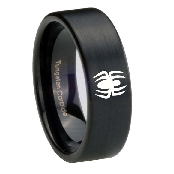 8mm Spiderman Pipe Cut Brush Black Tungsten Carbide Mens Engagement Ring