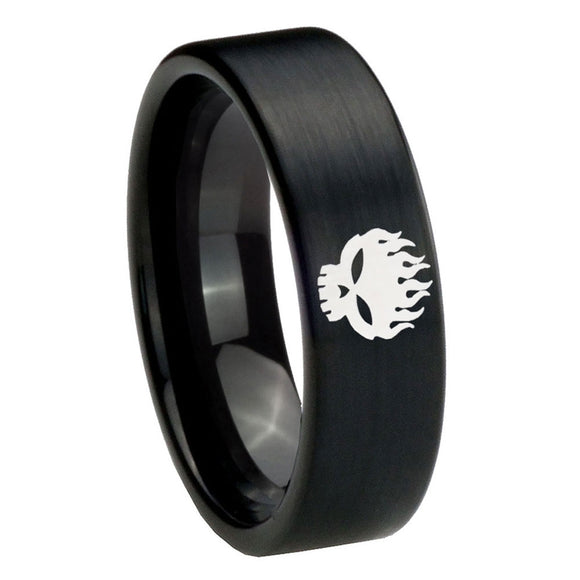 8mm Offspring Pipe Cut Brush Black Tungsten Carbide Mens Ring