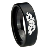 8mm Flamed Cross Pipe Cut Brush Black Tungsten Carbide Men's Wedding Band