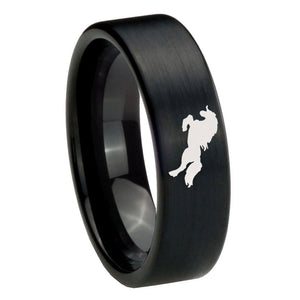 8mm Horse Pipe Cut Brush Black Tungsten Carbide Wedding Engagement Ring