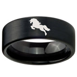 8mm Horse Pipe Cut Brush Black Tungsten Carbide Wedding Engagement Ring