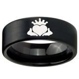 8mm Claddagh Design Pipe Cut Brush Black Tungsten Carbide Wedding Band Ring