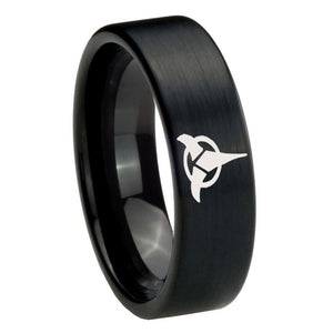 8mm Klingon Pipe Cut Brush Black Tungsten Carbide Wedding Engraving Ring