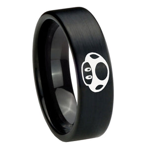 8mm Mario Mushroom Pipe Cut Brush Black Tungsten Carbide Engraved Ring