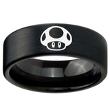 8mm Mario Mushroom Pipe Cut Brush Black Tungsten Carbide Engraved Ring