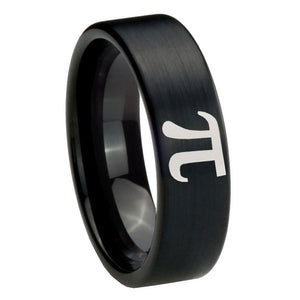 8mm Math Pi Pipe Cut Brush Black Tungsten Carbide Men's Band Ring