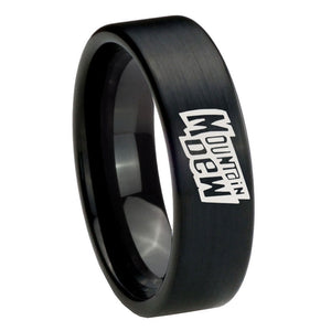 8mm Mountain Dew Pipe Cut Brush Black Tungsten Carbide Mens Engagement Band