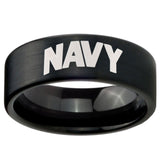 8mm Navy Pipe Cut Brush Black Tungsten Carbide Mens Engagement Ring