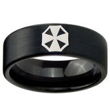 8mm Resident Evil Pipe Cut Brush Black Tungsten Carbide Mens Ring