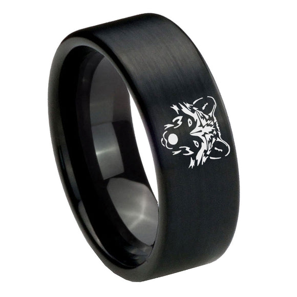 8mm Wolf Pipe Cut Brush Black Tungsten Carbide Wedding Bands Ring