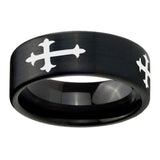 8mm Christian Cross Religious Pipe Cut Brush Black Tungsten Carbide Custom Ring for Men