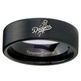 8mm LA Dogers MLB Baseball Pipe Cut Brush Black Tungsten Mens Anniversary Ring