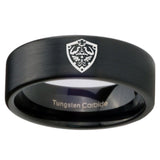 8mm Zelda Hylian Shield Pipe Cut Brush Black Tungsten Carbide Men's Ring