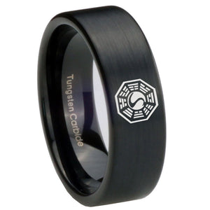 8mm Lost Dharma Pipe Cut Brush Black Tungsten Carbide Mens Ring Engraved