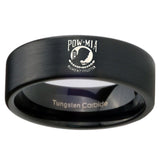8mm Military Pow Pipe Cut Brush Black Tungsten Carbide Mens Ring Personalized