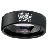 8mm Dragon Pipe Cut Brush Black Tungsten Carbide Mens Wedding Ring