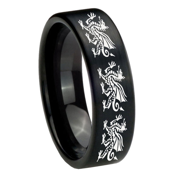 8mm Multiple Dragon Pipe Cut Brush Black Tungsten Carbide Mens Ring Personalized