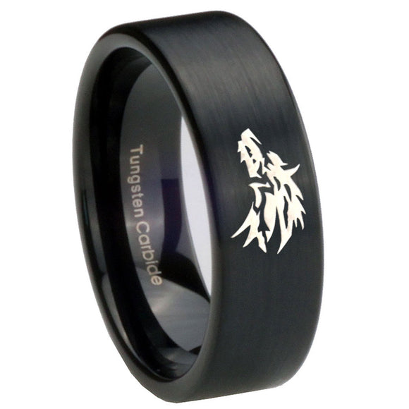 8mm Wolf Pipe Cut Brush Black Tungsten Carbide Personalized Ring