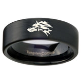 8mm Wolf Pipe Cut Brush Black Tungsten Carbide Personalized Ring