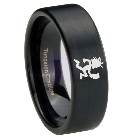 8mm Hatchet Man Pipe Cut Brush Black Tungsten Carbide Wedding Band Ring