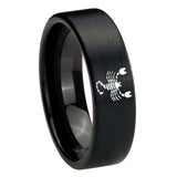 8mm Scorpio Zodiac Horoscope Pipe Cut Brush Black Tungsten Men's Band Ring