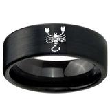 8mm Scorpio Zodiac Horoscope Pipe Cut Brush Black Tungsten Men's Band Ring