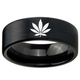 8mm Marijuana Leaf Pipe Cut Brush Black Tungsten Carbide Engraved Ring