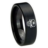 8mm Skull Marijuana Leaf  Pipe Cut Brush Black Tungsten Carbide Men's Band Ring