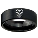 8mm Skull Marijuana Leaf  Pipe Cut Brush Black Tungsten Carbide Men's Band Ring