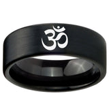 8mm Om Aum Yoga  Pipe Cut Brush Black Tungsten Carbide Men's Bands Ring