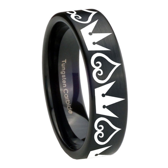 8mm Hearts and Crowns Pipe Cut Brush Black Tungsten Men's Engagement Band