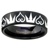 8mm Hearts and Crowns Pipe Cut Brush Black Tungsten Men's Engagement Band