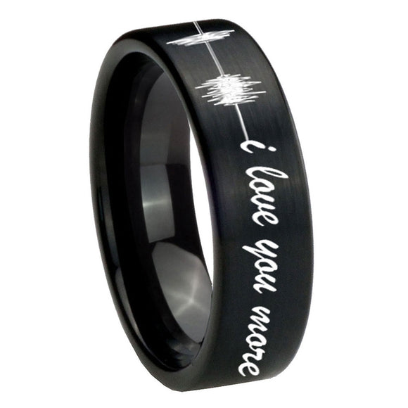 8mm Sound Wave I love you more Pipe Cut Brush Black Tungsten Mens Promise Ring