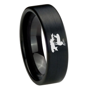 8mm Deer Hunting Pipe Cut Brush Black Tungsten Carbide Men's Promise Rings