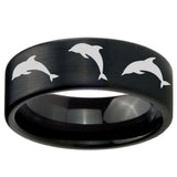 8mm Dolphins Pipe Cut Brush Black Tungsten Carbide Men's Ring