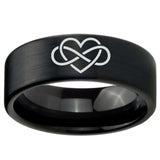 8mm Infinity Love Pipe Cut Brush Black Tungsten Carbide Promise Ring