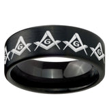 8mm Masonic Square and Compass Pipe Cut Brush Black Tungsten Carbide Custom Ring for Men