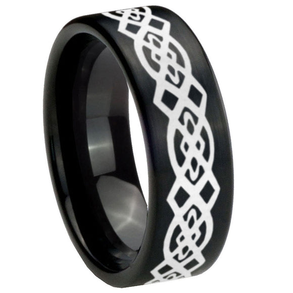 8mm Celtic Knot Pipe Cut Brush Black Tungsten Carbide Anniversary Ring