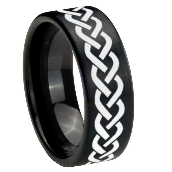 8mm Laser Celtic Knot Pipe Cut Brush Black Tungsten Carbide Custom Ring for Men
