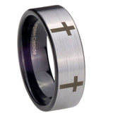 8mm Crosses Pipe Cut Brushed Silver Tungsten Carbide Men's Engagement Ring
