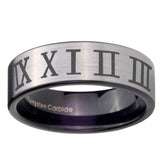 8mm Roman Numeral Pipe Cut Brushed Silver Tungsten Carbide Mens Promise Ring