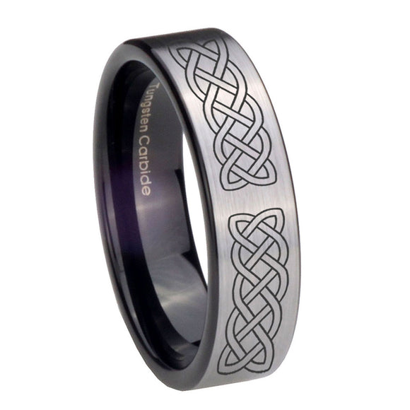 8mm Celtic Knot Pipe Cut Brushed Silver Tungsten Carbide Custom Mens Ring