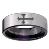 8mm Christian Cross Pipe Cut Brushed Silver Tungsten Carbide Men's Ring