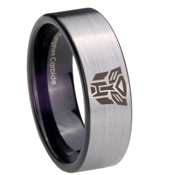 8mm Transformers Autobot Pipe Cut Brushed Silver Tungsten Men's Wedding Band