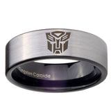 8mm Transformers Autobot Pipe Cut Brushed Silver Tungsten Men's Wedding Band