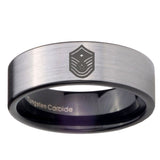8mm Chief Master Sergeant Vector Pipe Cut Brushed Silver Tungsten Mens Ring