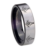 8mm Multiple Master Mason Pipe Cut Brushed Silver Tungsten Carbide Mens Ring